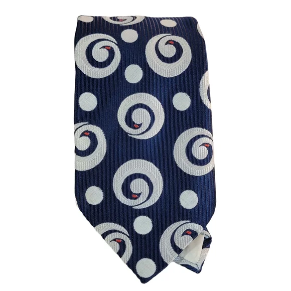 Sears The Men's Store Abstract Spiral Circle Pattern Blue/White Men's Tie - Picture 8 of 10